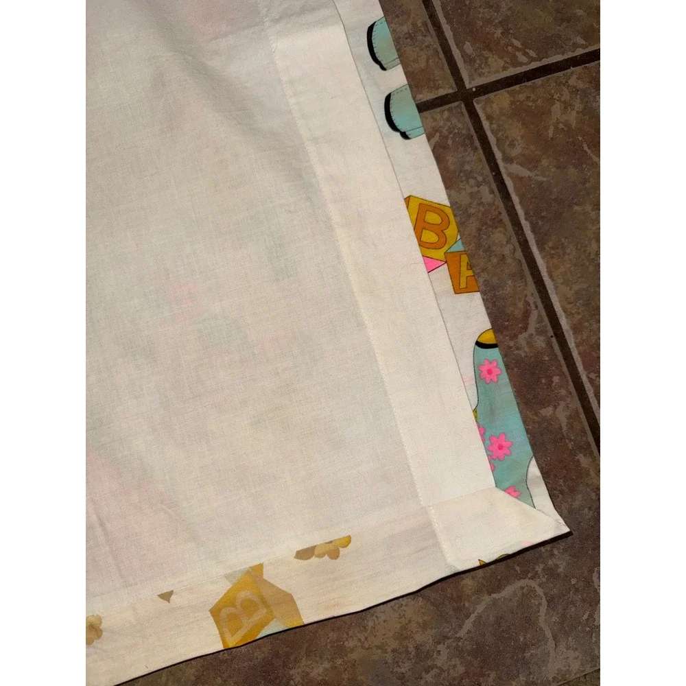 Vintage Nursery Curtains Circus Animal ABC Blocks Neon Pink Yellow Scalloped 2pc